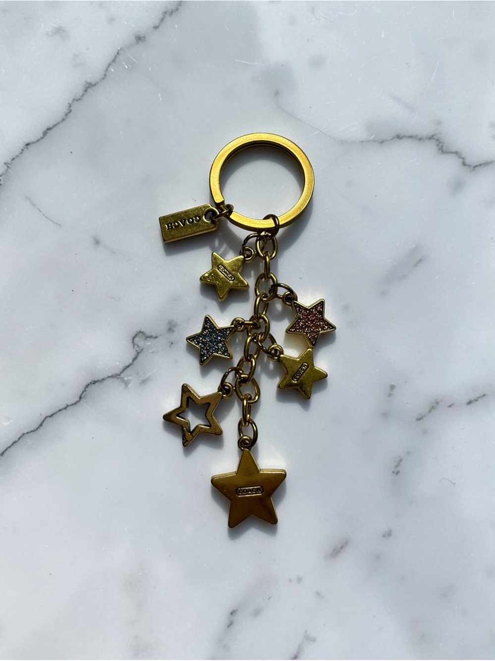 Coach Gold Star Charm Keychain with Glitter Accent Stars